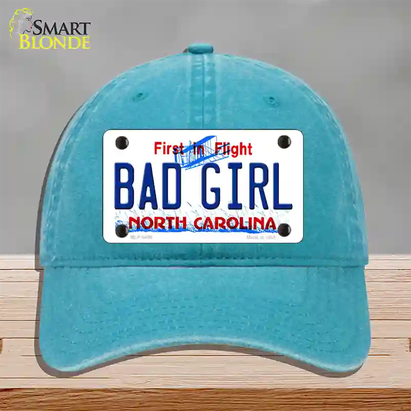 Bad Girl North Carolina Novelty License Plate Hat Unconstructed Cotton / Lake Blue