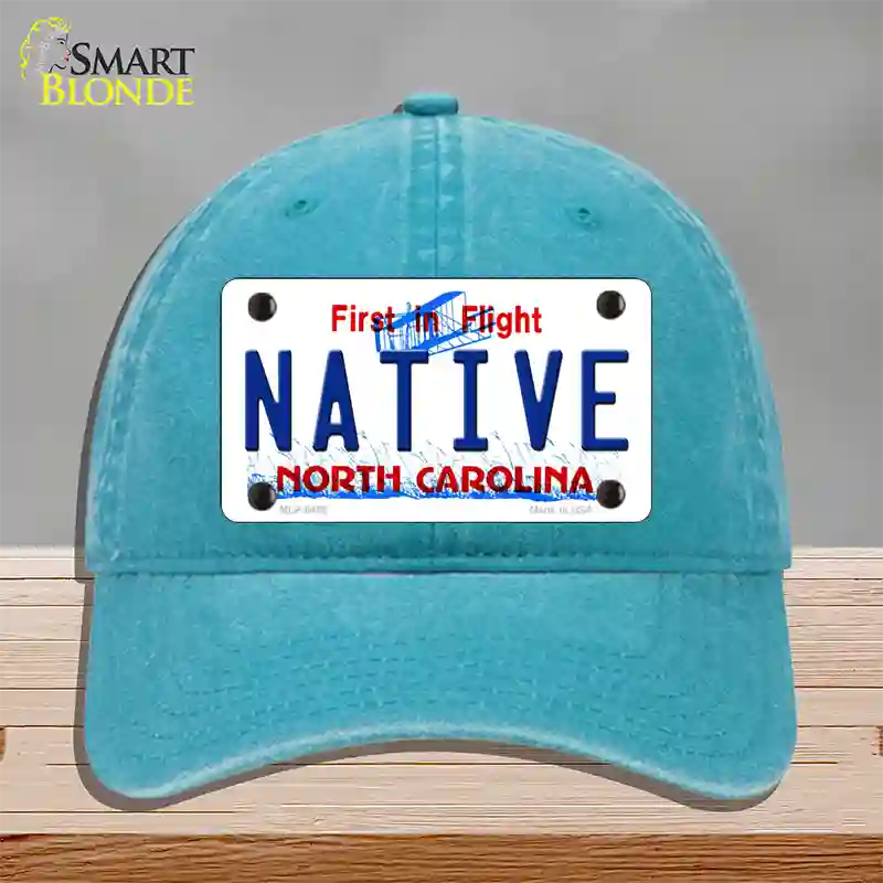 Native North Carolina Novelty License Plate Hat Unconstructed Cotton / Lake Blue