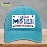 I Love North Carolina Novelty License Plate Hat Unconstructed Cotton / Lake Blue