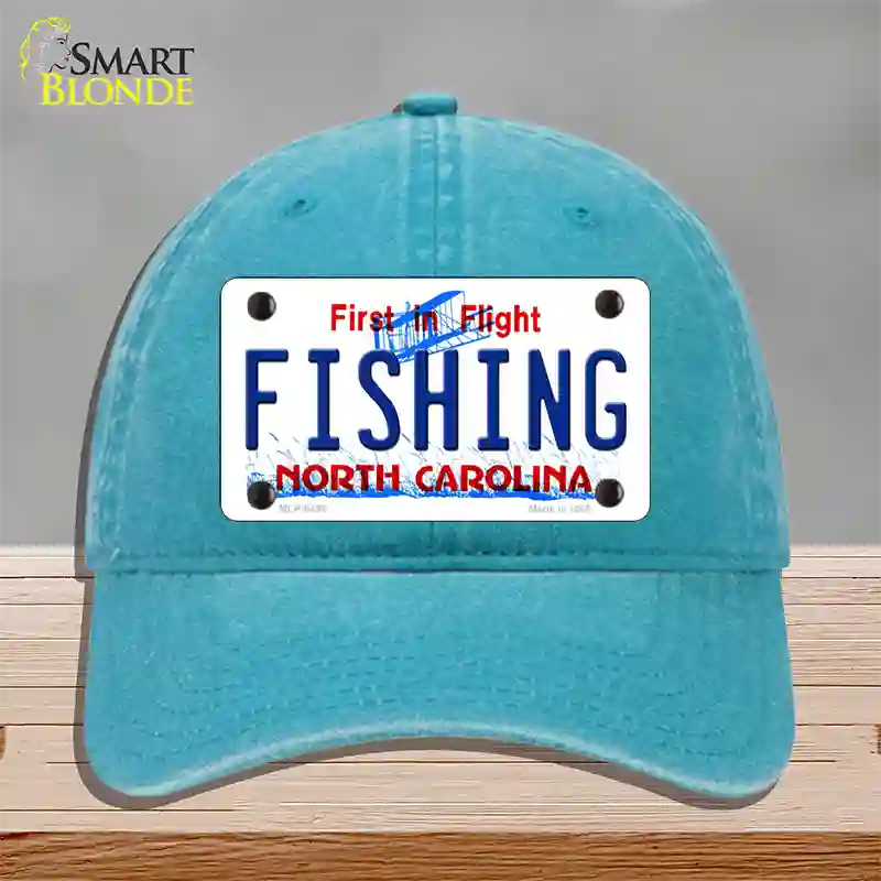 Fishing North Carolina Novelty License Plate Hat Unconstructed Cotton / Lake Blue