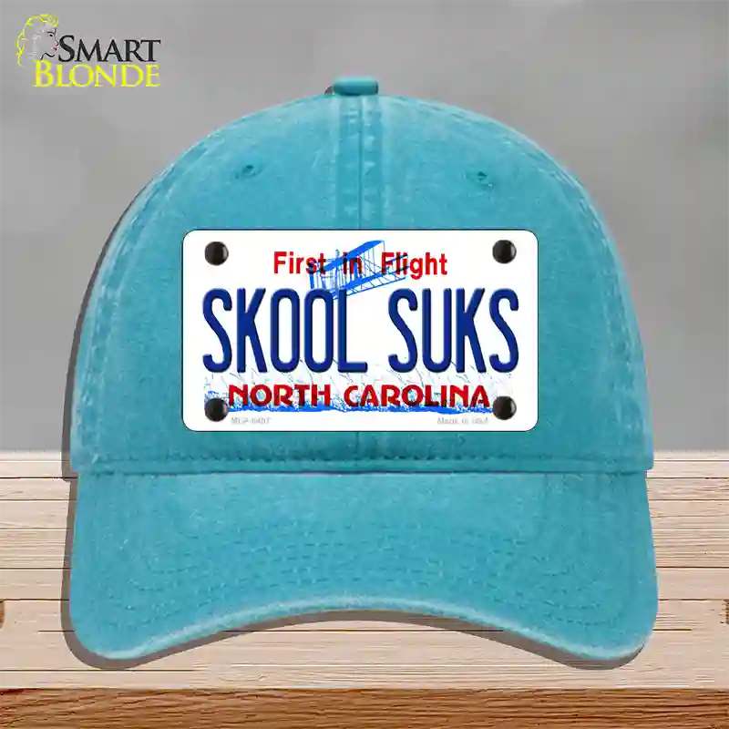 Skool Suks North Carolina Novelty License Plate Hat Unconstructed Cotton / Lake Blue