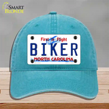 Biker North Carolina Novelty License Plate Hat Unconstructed Cotton / Lake Blue