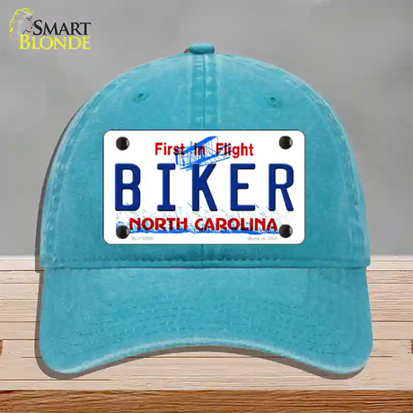 Biker North Carolina Novelty License Plate Hat Unconstructed Cotton / Lake Blue