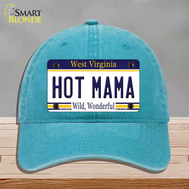 Hot Mama West Virginia Novelty License Plate Hat Unconstructed Cotton / Lake Blue