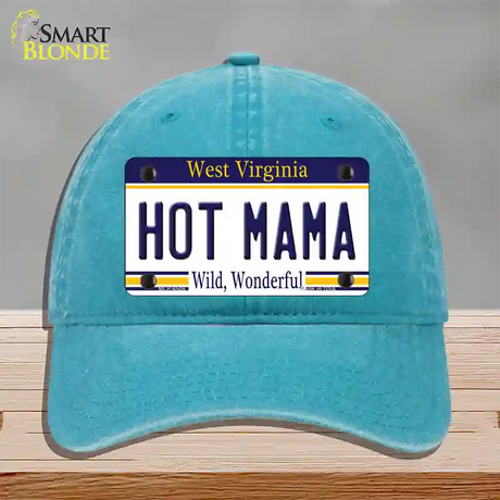 Hot Mama West Virginia Novelty License Plate Hat Unconstructed Cotton / Lake Blue