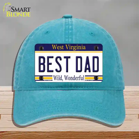 Best Dad West Virginia Novelty License Plate Hat Unconstructed Cotton / Lake Blue