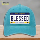 Blessed West Virginia Novelty License Plate Hat Unconstructed Cotton / Lake Blue