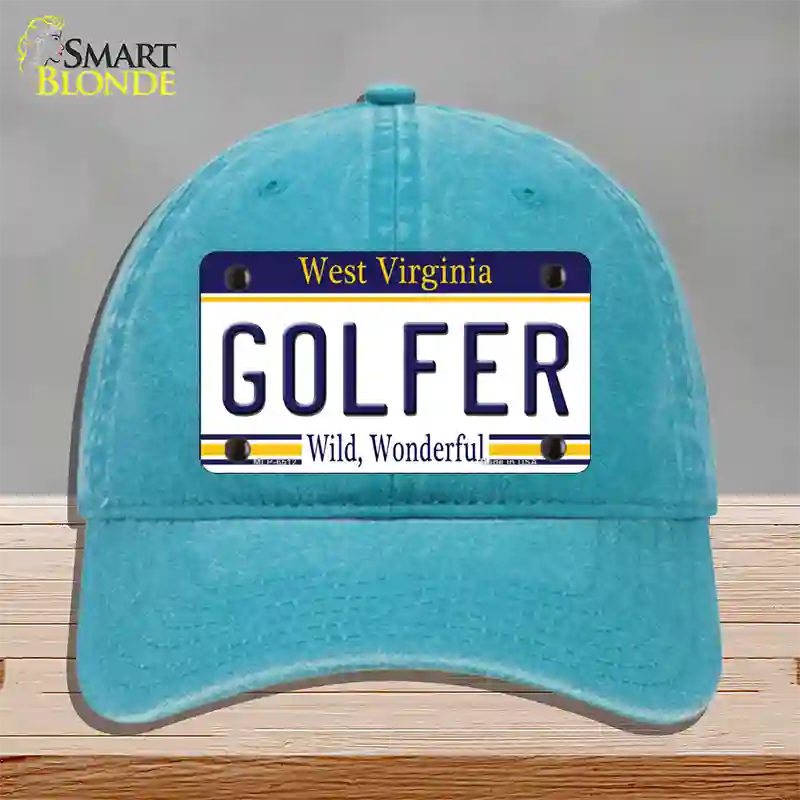 Golfer West Virginia Novelty License Plate Hat Unconstructed Cotton / Lake Blue