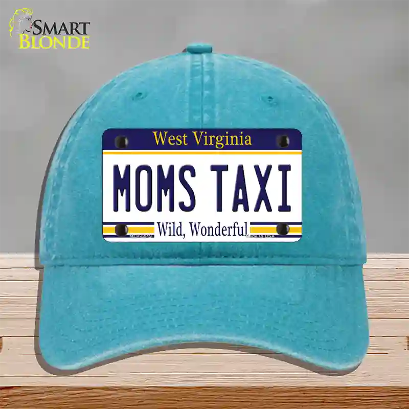 Moms Taxi West Virginia Novelty License Plate Hat Unconstructed Cotton / Lake Blue