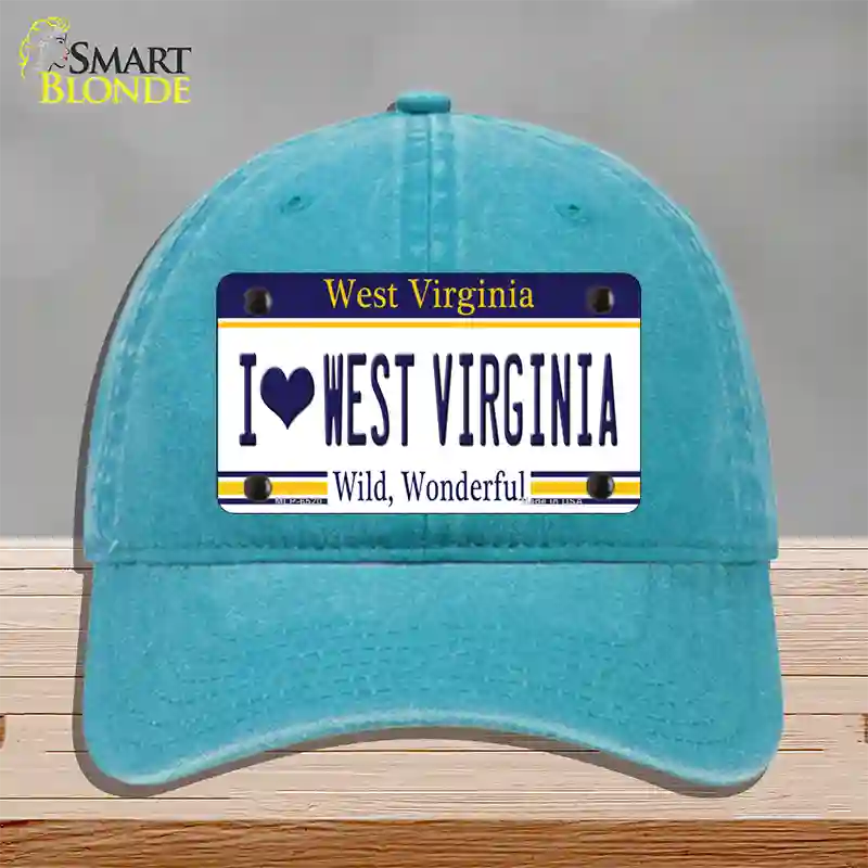 I Love West Virginia Novelty License Plate Hat Unconstructed Cotton / Lake Blue