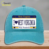 I Love West Virginia Novelty License Plate Hat Unconstructed Cotton / Lake Blue