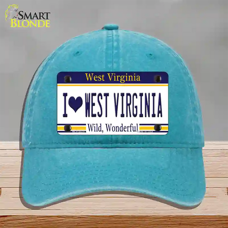 I Love West Virginia Novelty License Plate Hat Unconstructed Cotton / Lake Blue