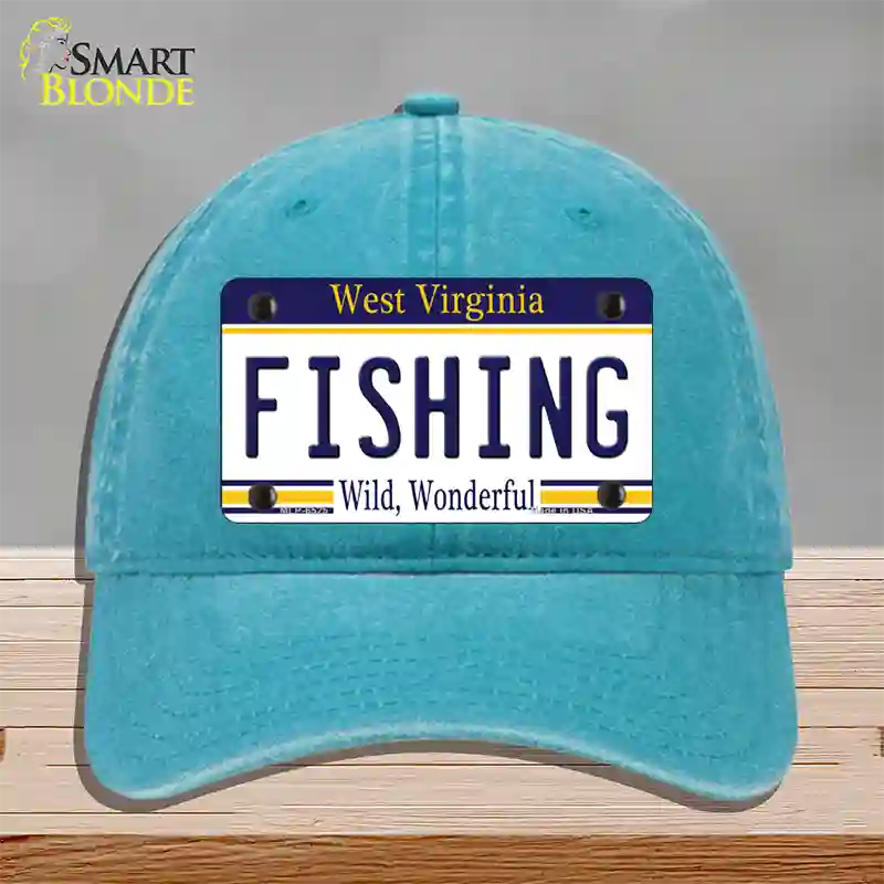 Fishing West Virginia Novelty License Plate Hat Unconstructed Cotton / Lake Blue