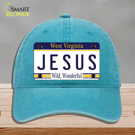 Jesus West Virginia Novelty License Plate Hat Unconstructed Cotton / Lake Blue