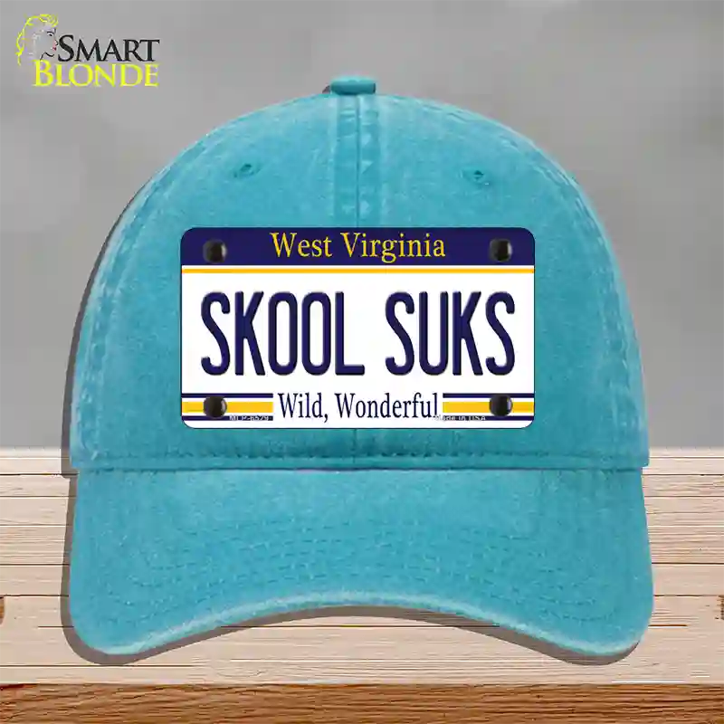 Skool Suks West Virginia Novelty License Plate Hat Unconstructed Cotton / Lake Blue