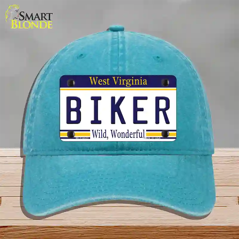 Biker West Virginia Novelty License Plate Hat Unconstructed Cotton / Lake Blue