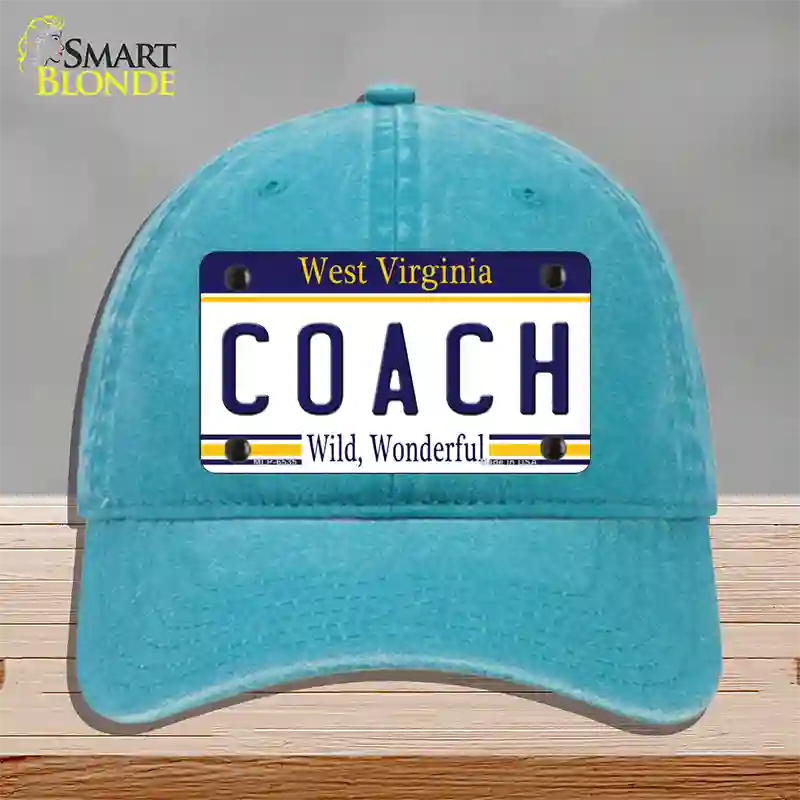 Coach West Virginia Novelty License Plate Hat Unconstructed Cotton / Lake Blue