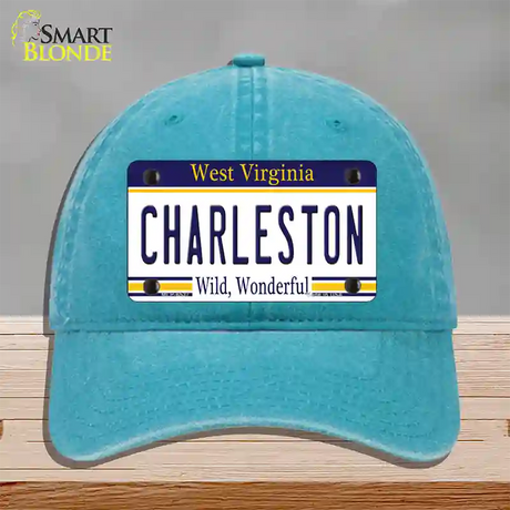 Charleston West Virginia Novelty License Plate Hat Unconstructed Cotton / Lake Blue