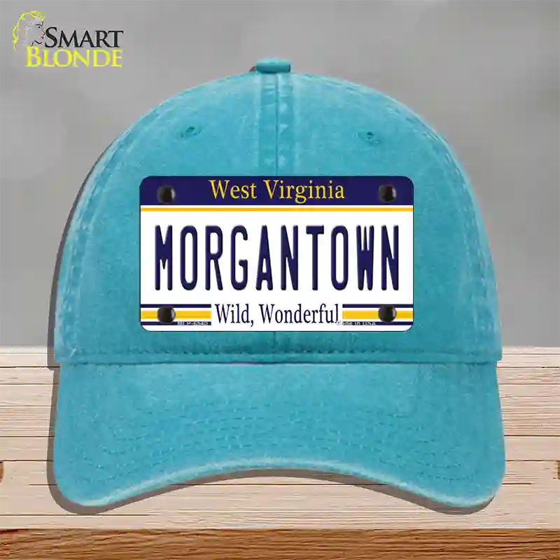 Morgantown West Virginia Novelty License Plate Hat Unconstructed Cotton / Lake Blue