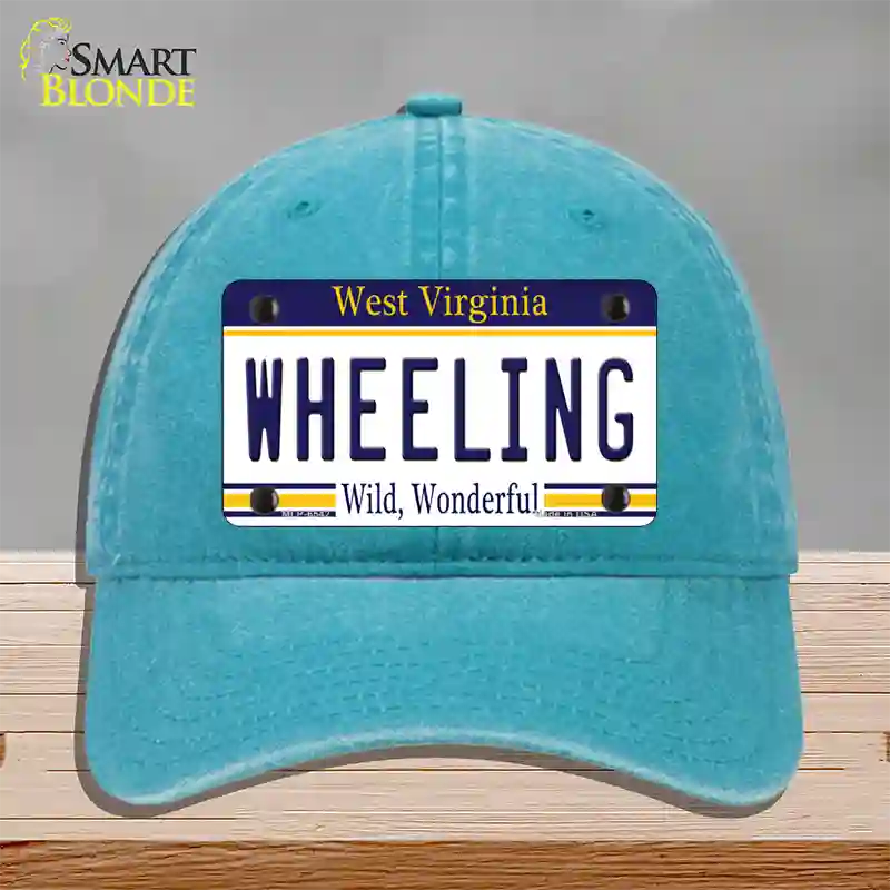 Wheeling West Virginia Novelty License Plate Hat Unconstructed Cotton / Lake Blue