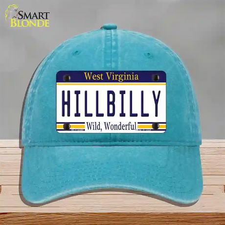 Hillbilly West Virginia Novelty License Plate Hat Unconstructed Cotton / Lake Blue