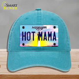 Hot Mama Mississippi Novelty License Plate Hat Unconstructed Cotton / Lake Blue