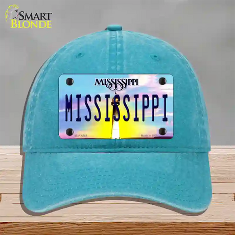 Mississippi Novelty License Plate Hat Unconstructed Cotton / Lake Blue