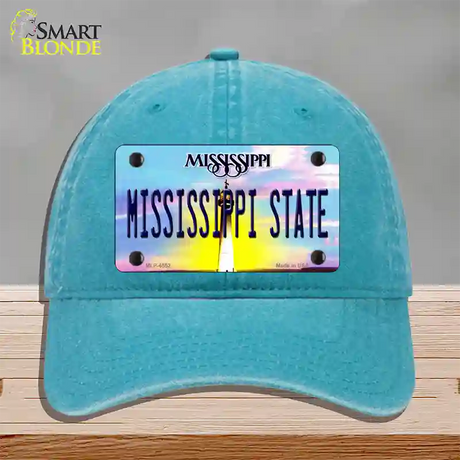 Mississippi State Novelty License Plate Hat Unconstructed Cotton / Lake Blue