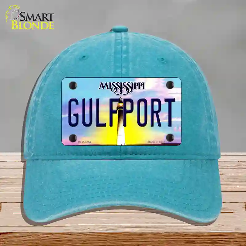 Gulfport Mississippi Novelty License Plate Hat Unconstructed Cotton / Lake Blue