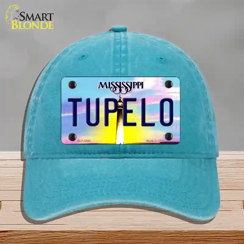 Tupelo Mississippi Novelty License Plate Hat Unconstructed Cotton / Lake Blue