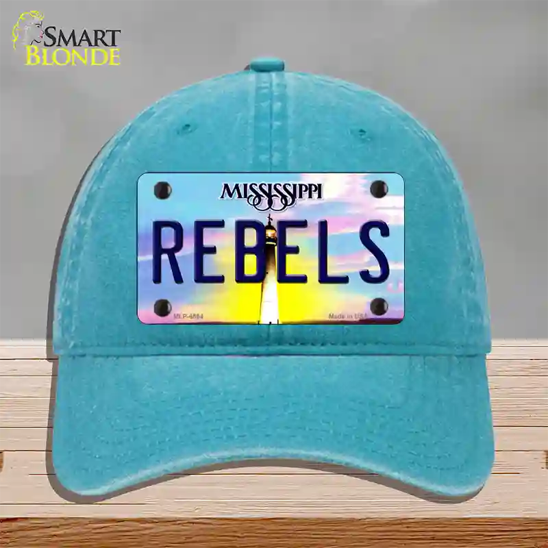 Rebels Mississippi Novelty License Plate Hat Unconstructed Cotton / Lake Blue