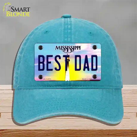 Best Dad Mississippi Novelty License Plate Hat Unconstructed Cotton / Lake Blue