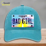 Bad Girl Mississippi Novelty License Plate Hat Unconstructed Cotton / Lake Blue