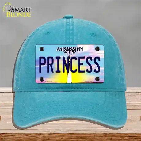 Princess Mississippi Novelty License Plate Hat Unconstructed Cotton / Lake Blue