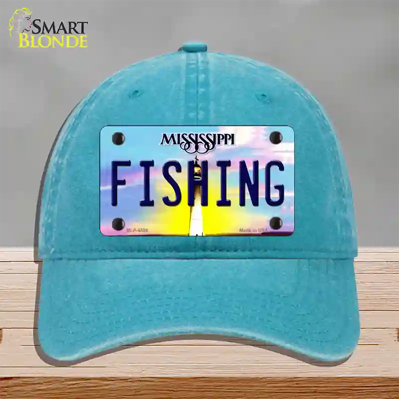 Fishing Mississippi Novelty License Plate Hat Unconstructed Cotton / Lake Blue