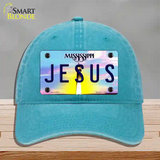 Jesus Mississippi Novelty License Plate Hat Unconstructed Cotton / Lake Blue