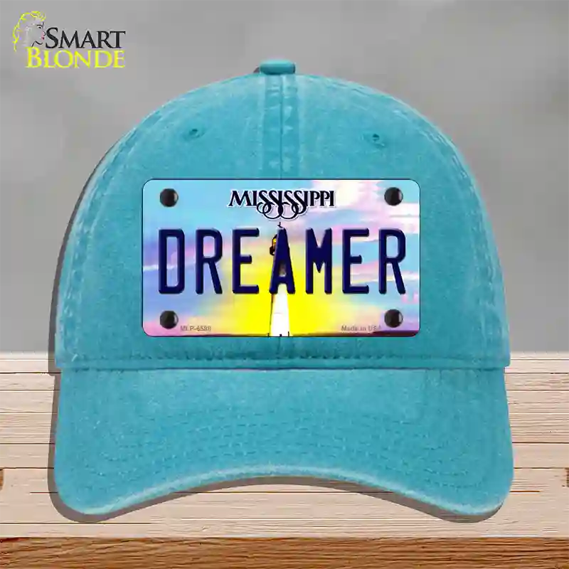 Dreamer Mississippi Novelty License Plate Hat Unconstructed Cotton / Lake Blue