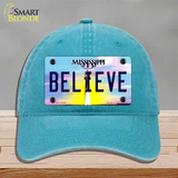 Believe Mississippi Novelty License Plate Hat Unconstructed Cotton / Lake Blue