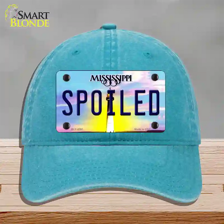 Spoiled Mississippi Novelty License Plate Hat Unconstructed Cotton / Lake Blue