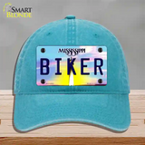 Biker Mississippi Novelty License Plate Hat Unconstructed Cotton / Lake Blue