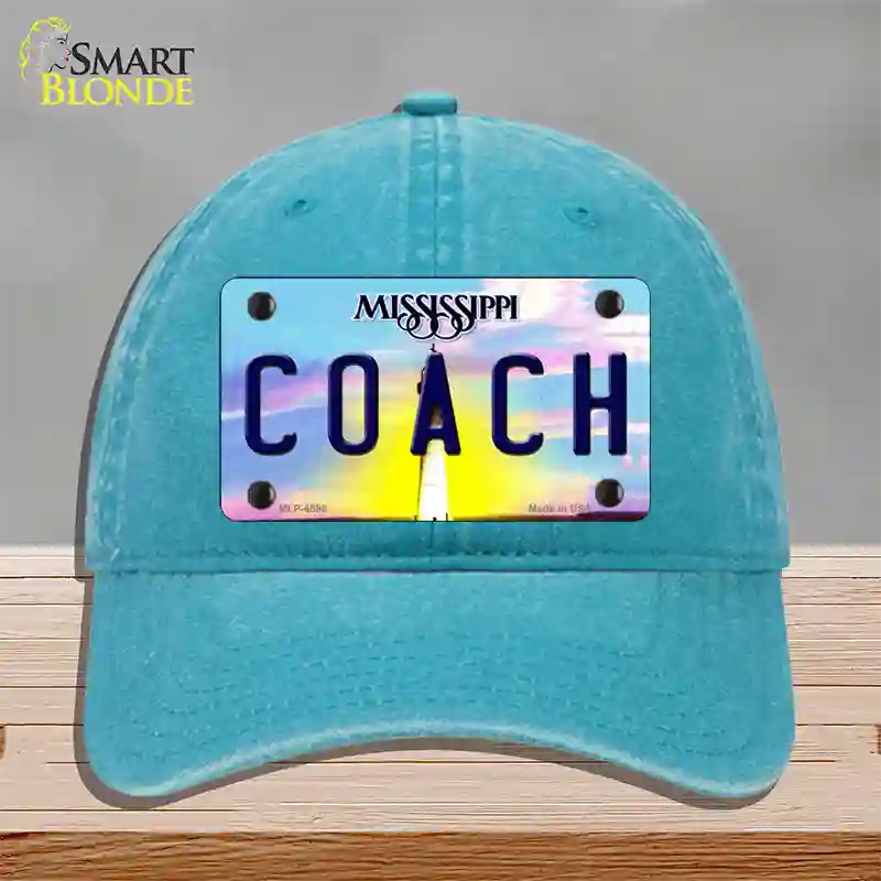 Coach Mississippi Novelty License Plate Hat Unconstructed Cotton / Lake Blue