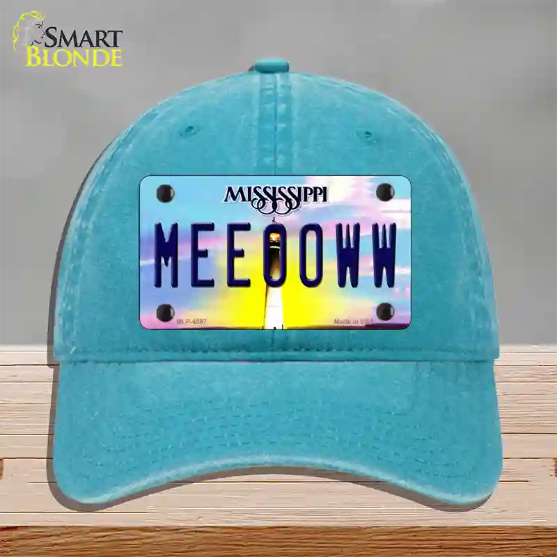 Meeooww Mississippi Novelty License Plate Hat Unconstructed Cotton / Lake Blue