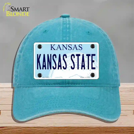 Kansas State Novelty License Plate Hat Unconstructed Cotton / Lake Blue