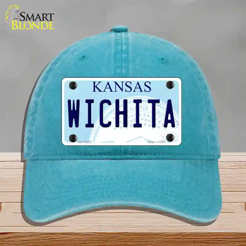 Wichita Kansas Novelty License Plate Hat Unconstructed Cotton / Lake Blue