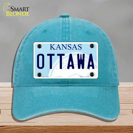 Ottawa Kansas Novelty License Plate Hat Unconstructed Cotton / Lake Blue