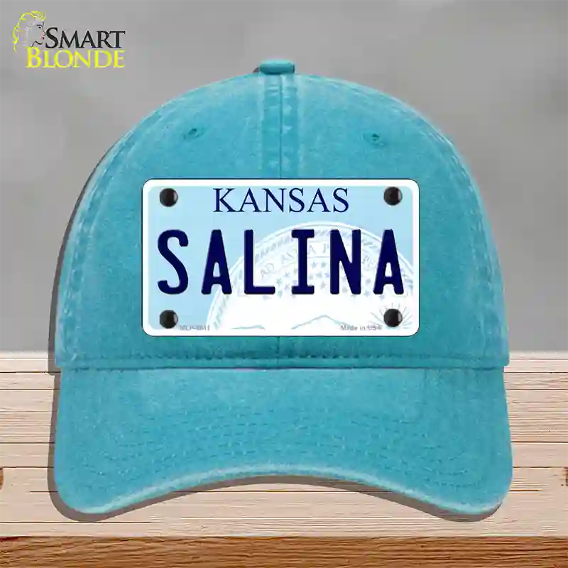 Salina Kansas Novelty License Plate Hat Unconstructed Cotton / Lake Blue