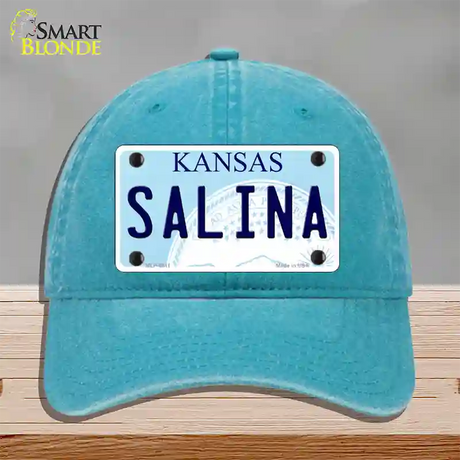 Salina Kansas Novelty License Plate Hat Unconstructed Cotton / Lake Blue