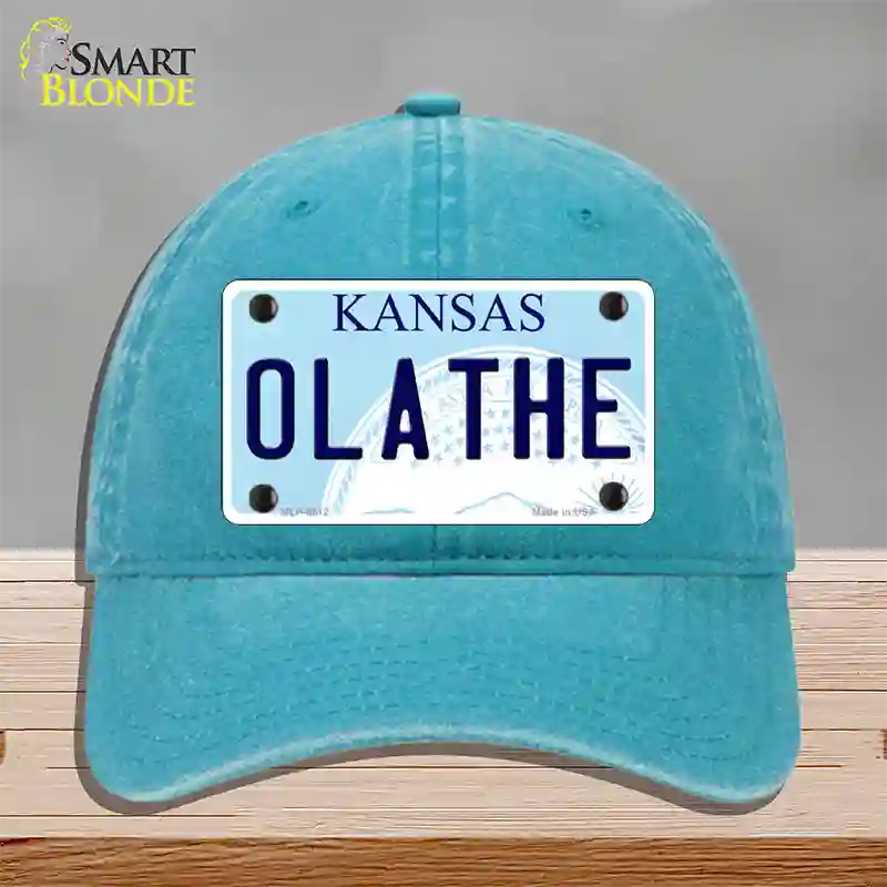 Olathe Kansas Novelty License Plate Hat Unconstructed Cotton / Lake Blue