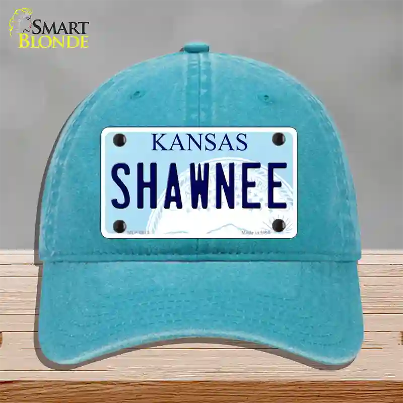 Shawnee Kansas Novelty License Plate Hat Unconstructed Cotton / Lake Blue