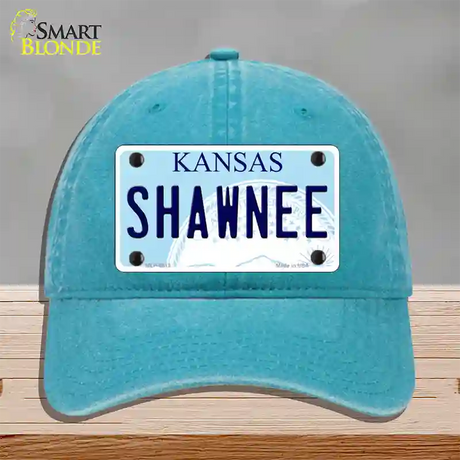 Shawnee Kansas Novelty License Plate Hat Unconstructed Cotton / Lake Blue